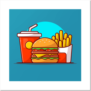 Burger, French fries And Soft Drink Cartoon Vector Icon Illustration (2) Posters and Art